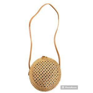 Unbranded Handmade Circle Rattan Bag Straw Brown